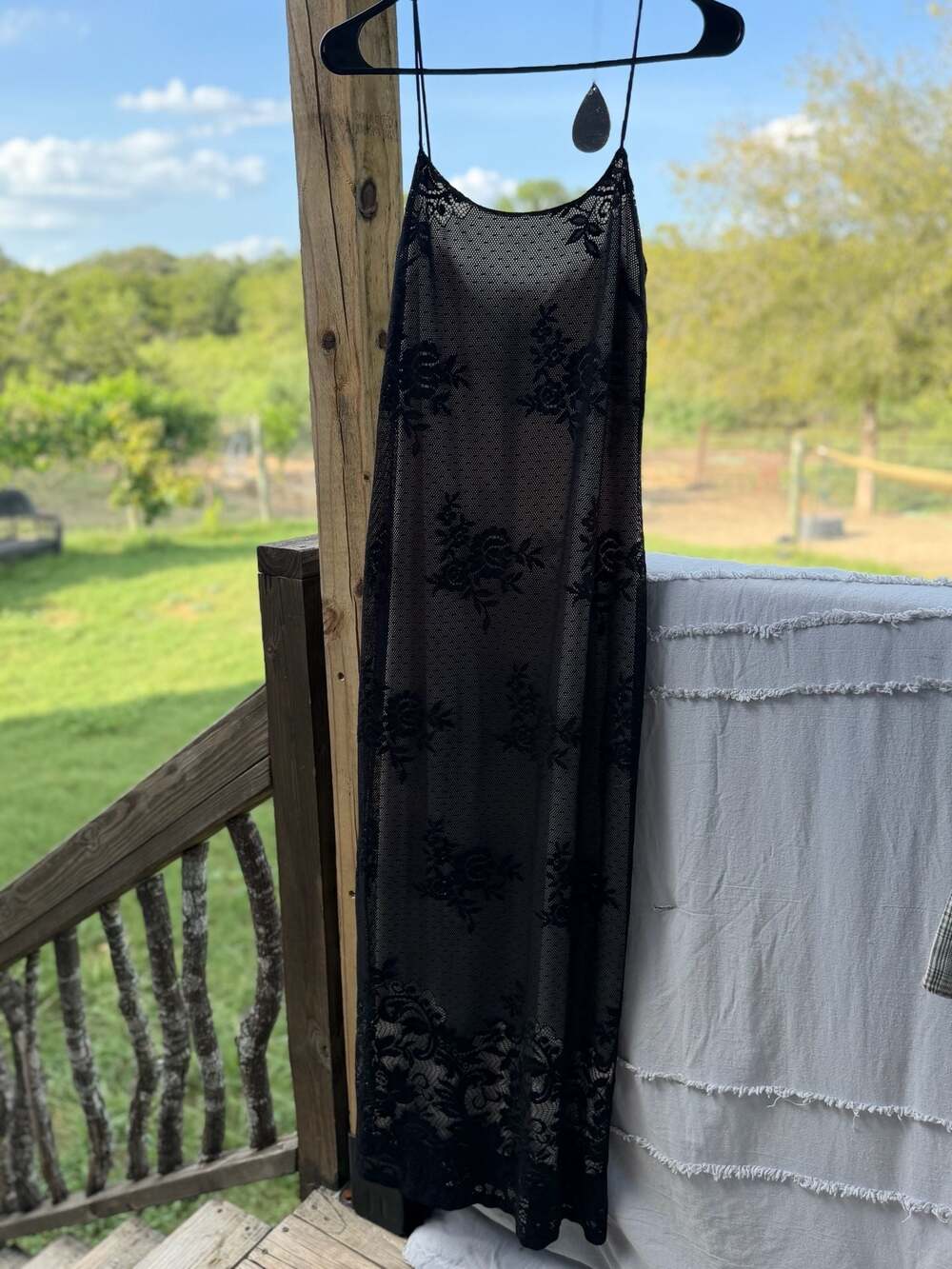 Long Paige New York Black Sheer Floral Mesh Spaghetti Strap Maxi Dress